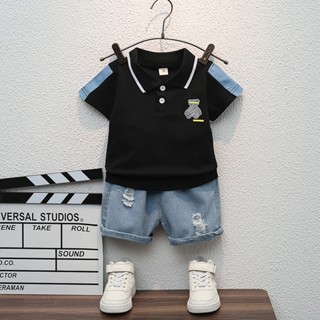 Conjunto De Roupas De Verão Para Garotos Camisas De Calças Jeans Estampa De Urso 2 Pçs Camiseta Manga Curta + Infantil 3 4 5 Anos . em Oferta na Shopee