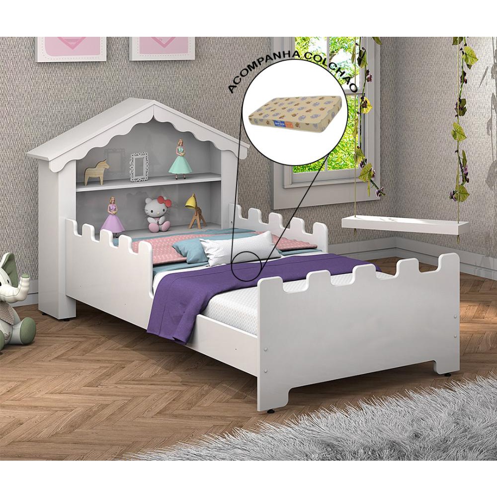 Cama Quarto Infantil Com Grade de Proteção Magia e Colchão - Home & Living