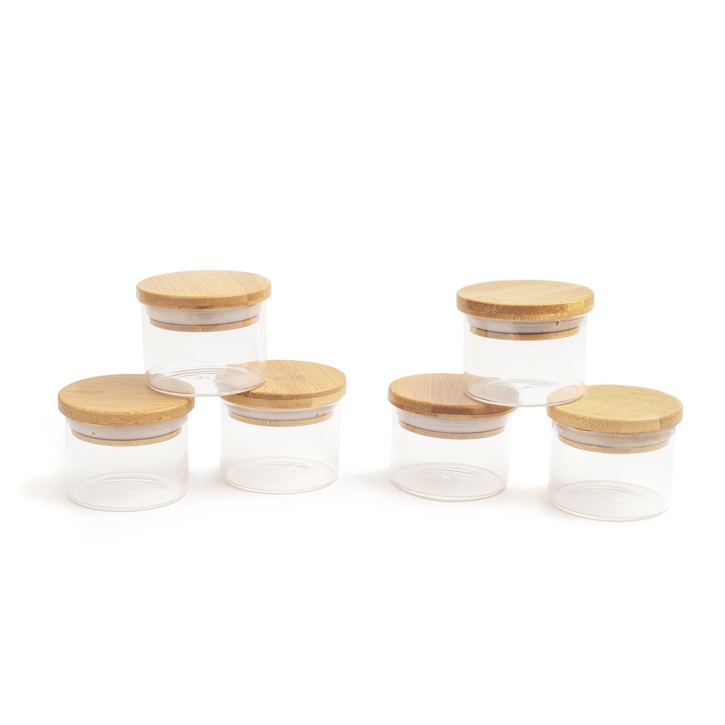 Kit 6 potes de mantimentos 110ml com tampa de bambu Oikos
