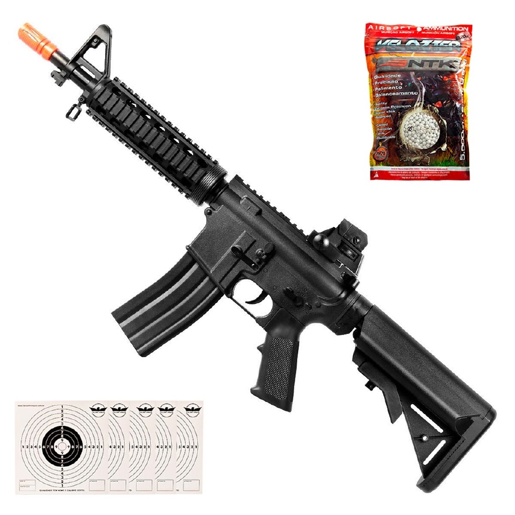 Rifle de Airsoft Spring M4 RIS + 2000 BBs + Alvos Escorrega o Preço
