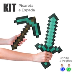 Kit Pixel Espada e Picareta Diamante Mdf 32cm