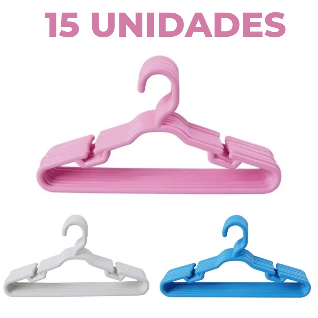 Kit 15 Unidades Cabides Infantis Reforçado Roupa Infantil Bebê - Corre ...