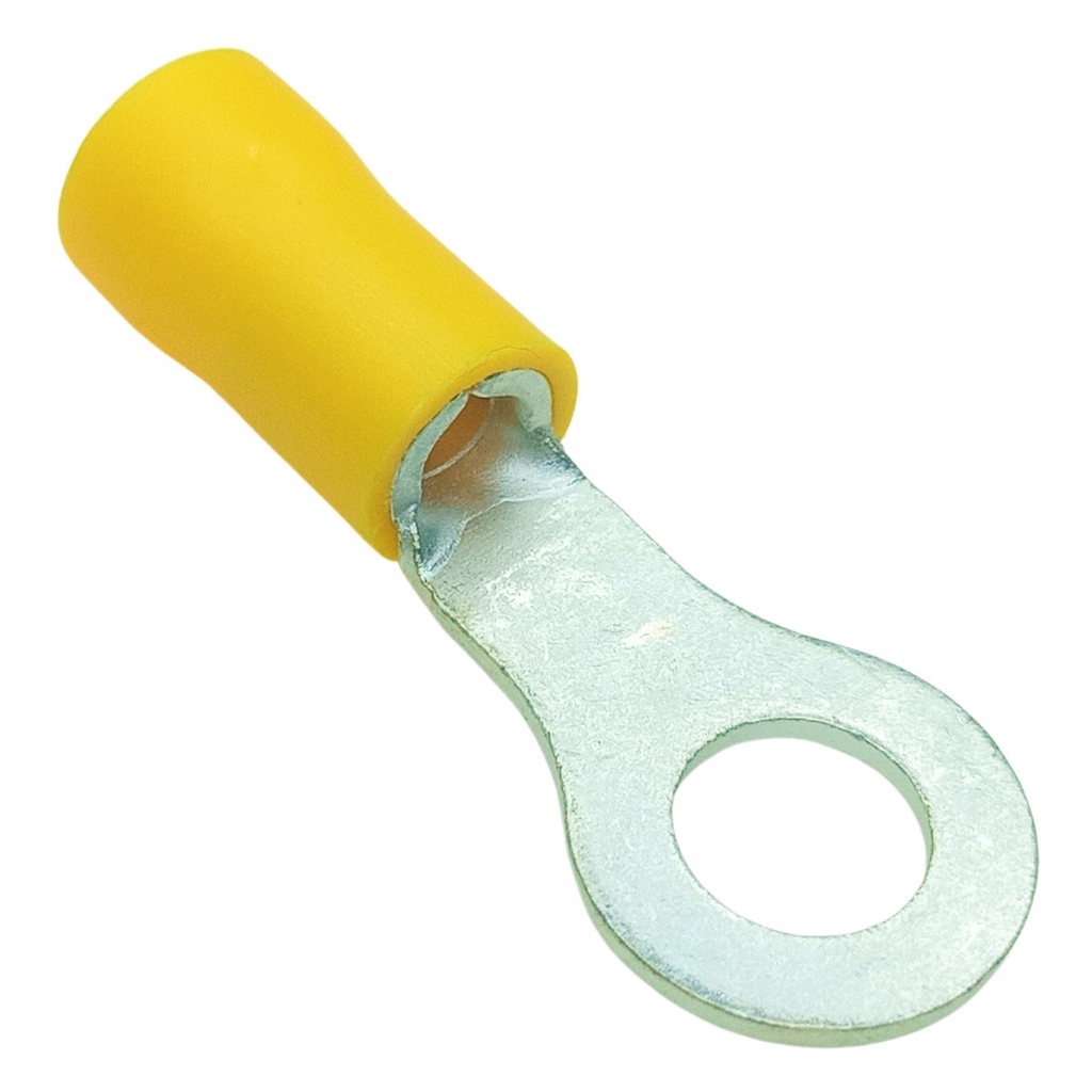 Kit 50 Peças Terminal Olhal Anel Pré Isolado Amarelo Cabos 4mm à 6mm M6 Fio Terra Energia Conector Elétrico