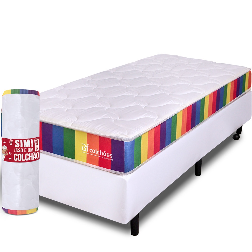 Cama Box Solteirão Com Colchão A Vácuo Ortopédico Espuma Certificada 97x203x51cm BF Colchões