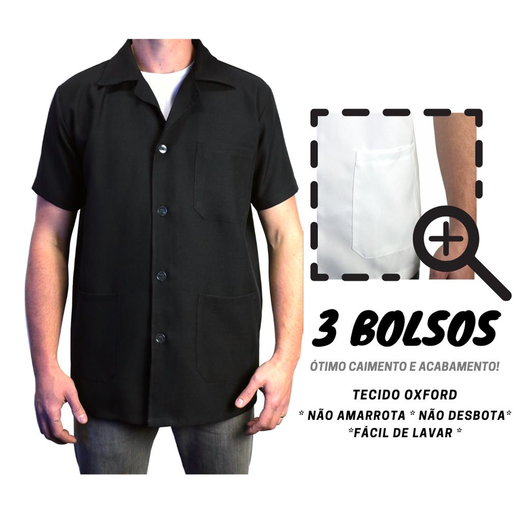 JALECO MC Masculino Manga Curta Em Oxford Branco Preto serviço atendimento em Oferta na Shopee