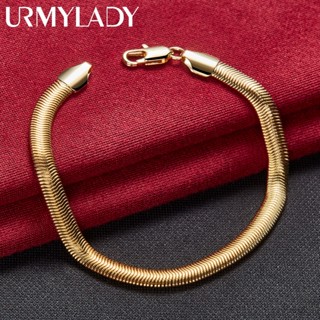 URMYLADY Corrente De Ossos De Cobra Plano Ouro 24K Pulseira De 6 Polegadas Para Homens Mulheres Charme Noivado De Casamento Moda Festa Joia