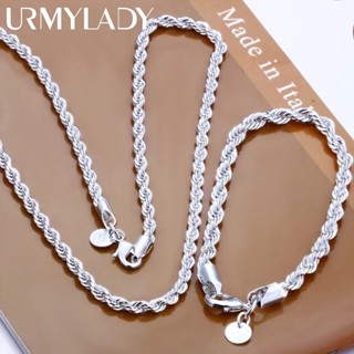 URMYLADY Prata 925 Sterling De Alta Qualidade 4MM Mulheres Homens Corrente Colar De Cordas Torcidas Masculinas Pulseiras Fashion Silver Jewelry Set