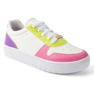 Tênis Feminino Casual Recortes Coloridos Flatform Cano Curto