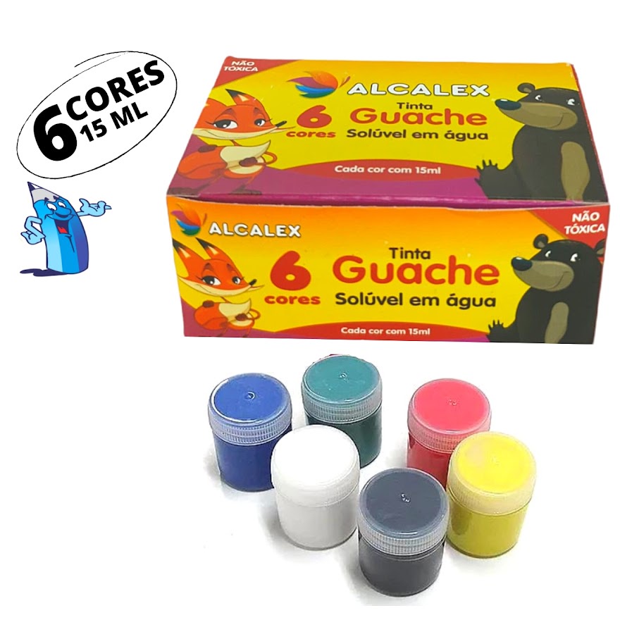 TINTA GUACHE 6 CORES 15 ML ALCALEX