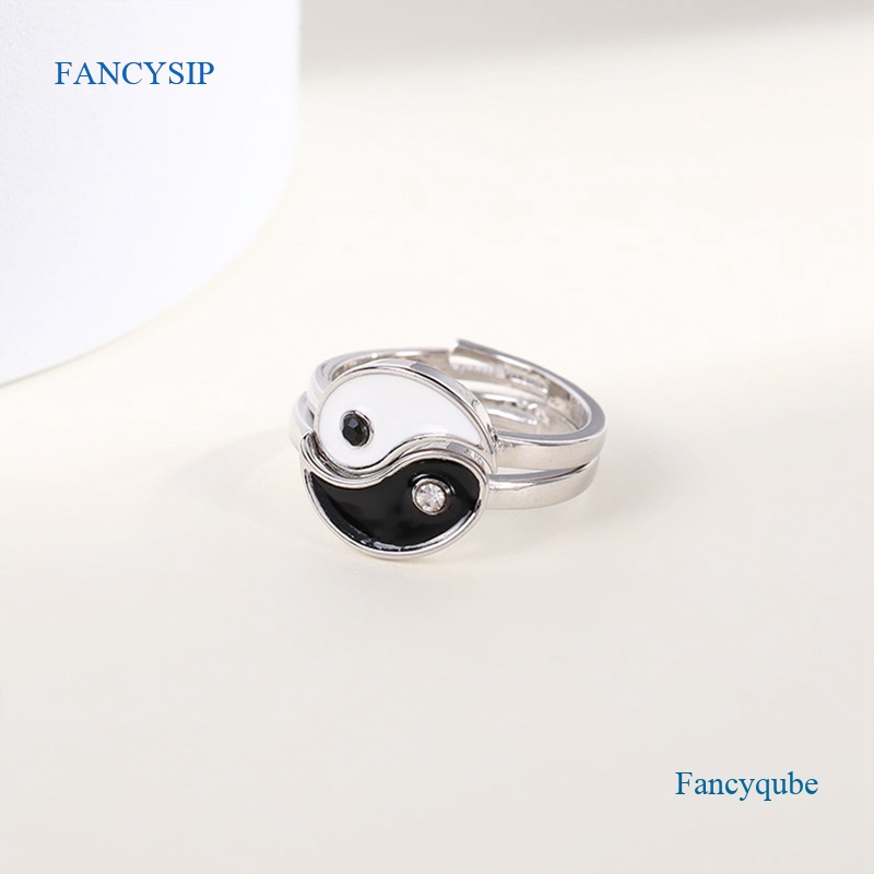 FANCYSIP Criativo Yin Yang Gossip Ring Simples Metal Drop Oil Tai Chi Anéis Parados Para Mulheres Homens Casal Melhor Amigo Joias Presente