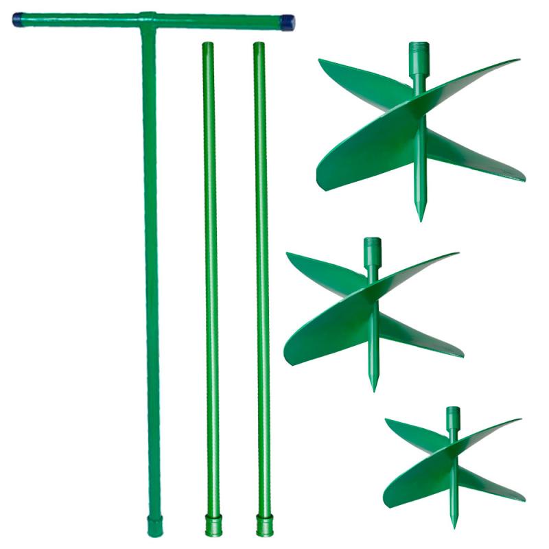 Kit Cavadeira Trado Perfurador de Solo Manual 15, 20 e 25 CM c/ Cabo T e 2 Extensões CADIOLI