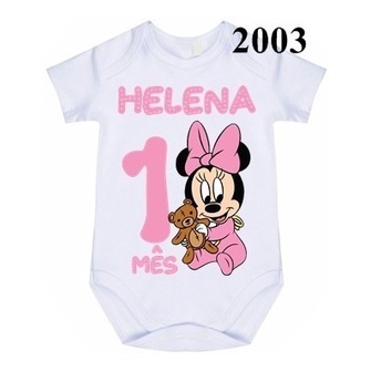 Body Bebê Personalizado 1 Mês Aniversário Nome Bebê Menina -