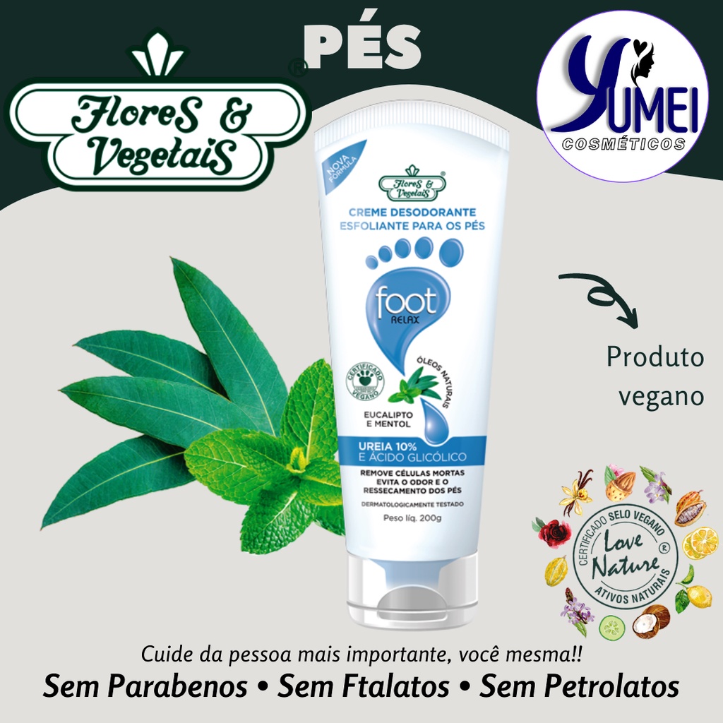 Creme Desodorante Para Pés Esfoliante Flores & Vegetais 200g