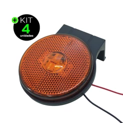 Kit 4 Lanternas Lateral Carreta LED Âmbar Laranja 65mm com Suporte com Fio 12V 24V