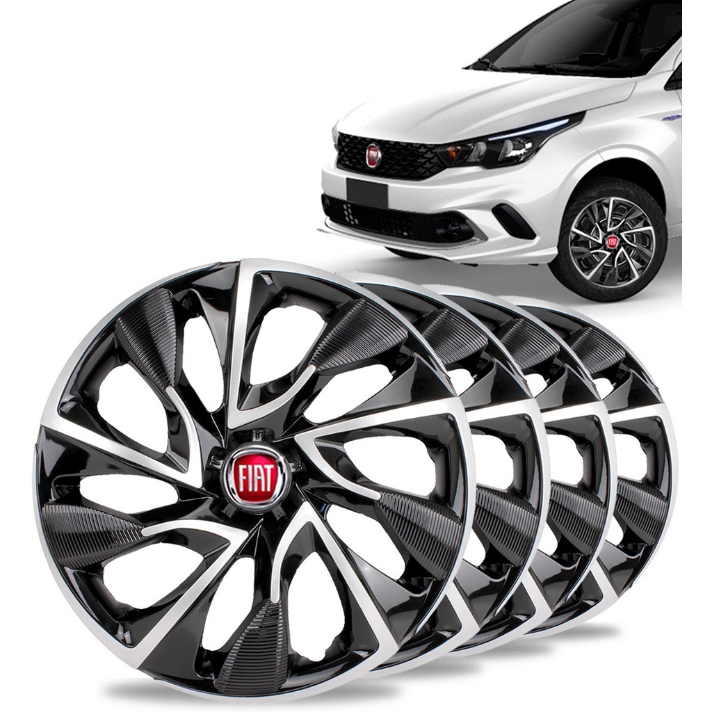 Jogo 4 Carlotas Ds4 Aro 14/15 Preta Prata Fiat Argo Uno Palio Siena Cronos Idea