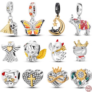 925 Contas De Prata Esterlina Ouro Cor Girassol Anjo Cruz Borboleta Encantos Serve Pulseira Original Da Moda Colar Pingente Joias