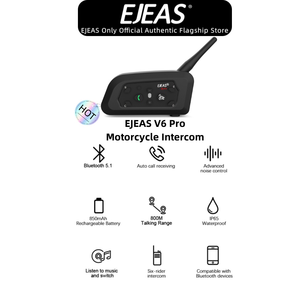 EJEAS V6 Pro Capacete De Motocicleta Bluetooth Intercomunicação Fone De Ouvido 5.1 Impermeável , Com 2 Pessoas Falam Na Mesma Vez , 1 Pacote Para Shoei AGV KYT Yamaha Honda Forza 250