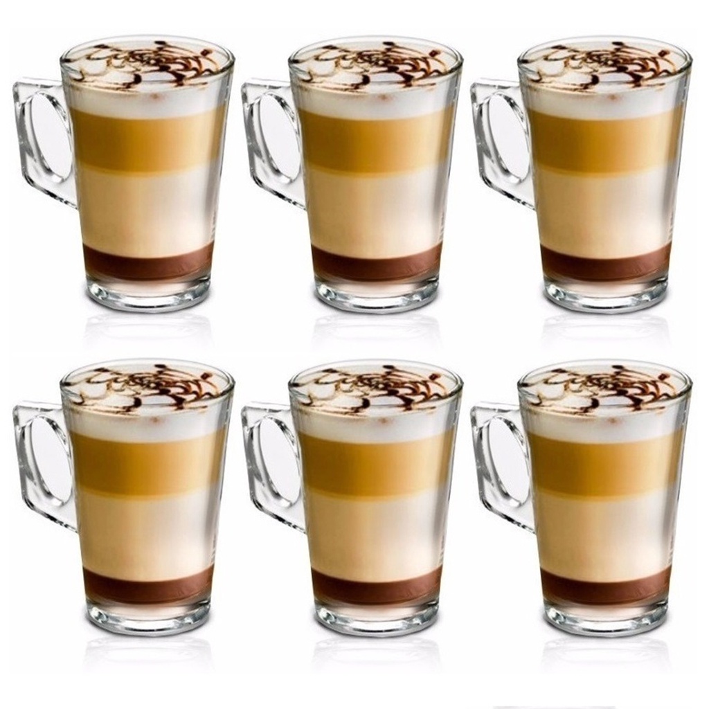 6 Canecas Xícaras de Vidro 180ml Café Capuccino Chocolate Macchiato Mochaccino Instagramáv...