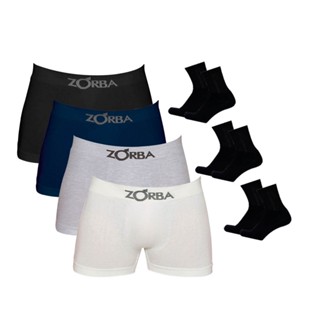 Kit 6 Cuecas Boxer Algodão Sem Costura + 3 Pares de Meias