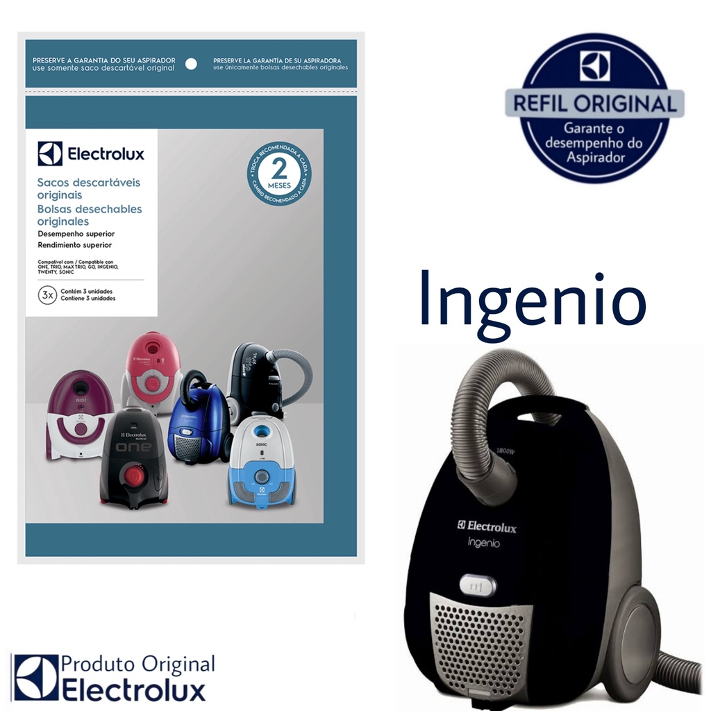 Kit 3 Sacos Aspirador de Pó Electrolux Original - Ingenio (SBEON)