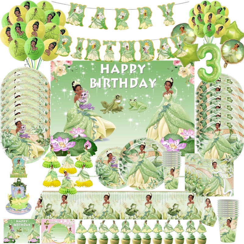 A Princesa E O Sapo Tiana Festa Decoração Cup Plate Banner Girl Birthday Party Decor Baby Shower Supplies em Oferta na Shopee
