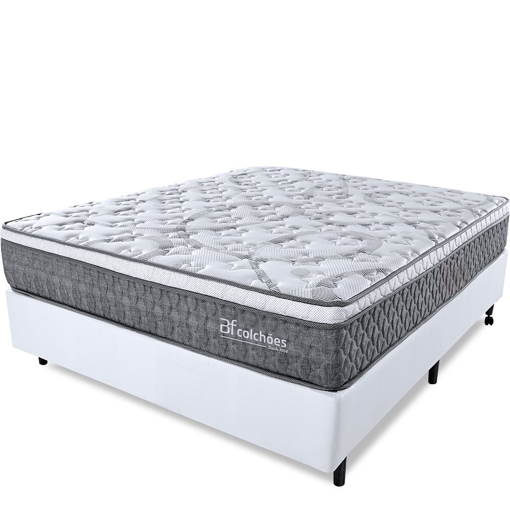 Cama Box Casal Colchão Mola Ensacada e Pillow top de Espuma Viscoelástico 138x188x61cm Smart Spring BF Colchões