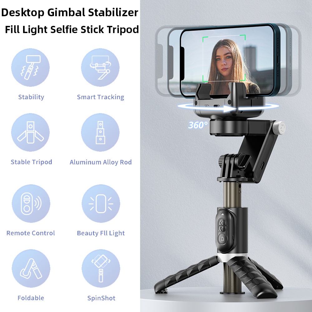 Q18 Estabilizador Portátil Gimbal Com Luz De Preenchimento Selfie Stick Sem Fio Tripé De Controle Remoto Suporte De Telefone Celular Seguindo O Modo De Disparo