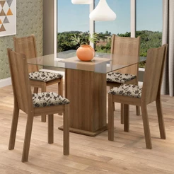 Conjunto Sala de Jantar Madesa Maya Mesa Tampo de Vidro com 4 Cadeiras - Rustic/Bege Marrom