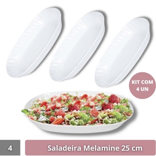 4 Saladeiras Tigelas Travessas Oval Melamine Branca 25 Cm em Oferta na Shopee