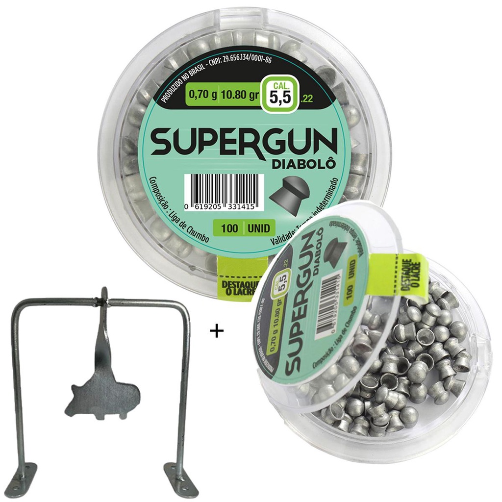 2 Chumbinhos Supergun 5.5mm 200 Unidades – Technogun + Alvo Javali em Oferta na Shopee