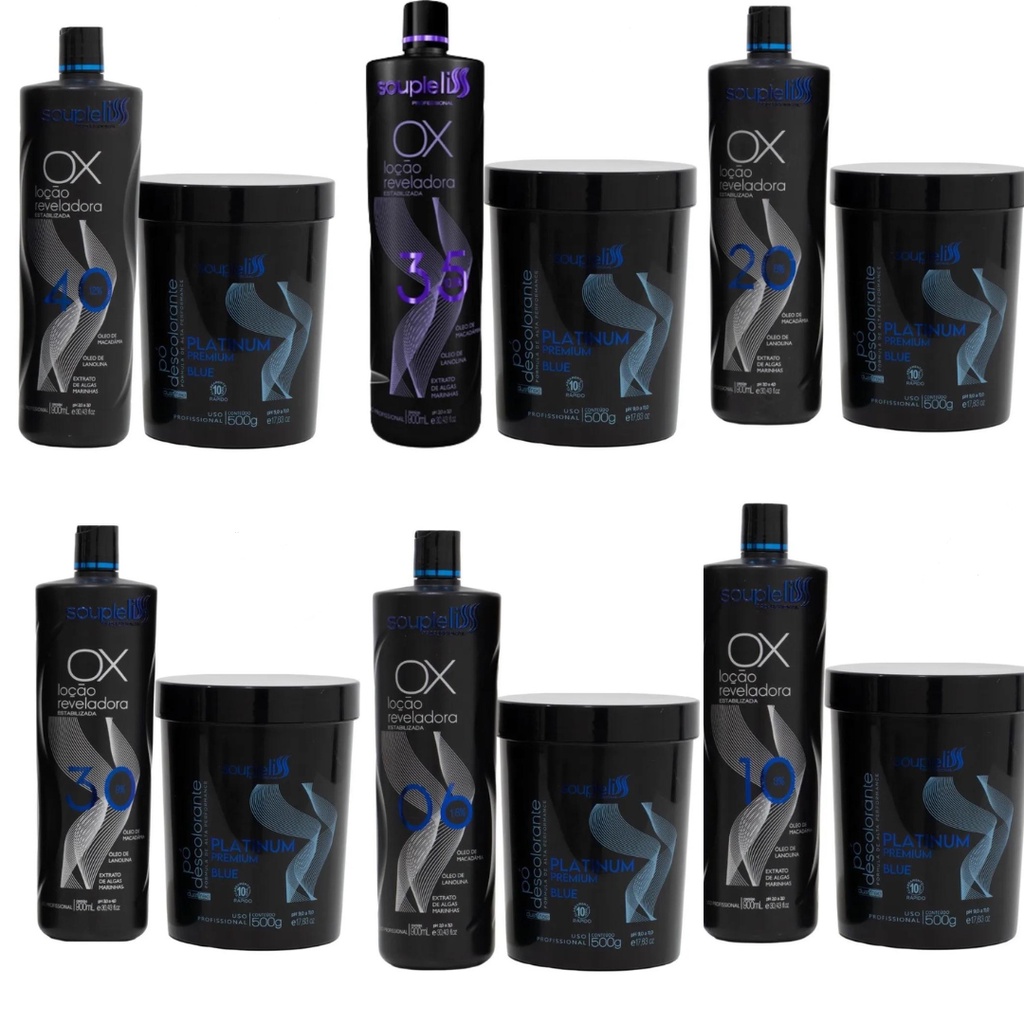 Pó Descolorante Blue Azul 500gr + Ox Souple Liss Água Oxigenada