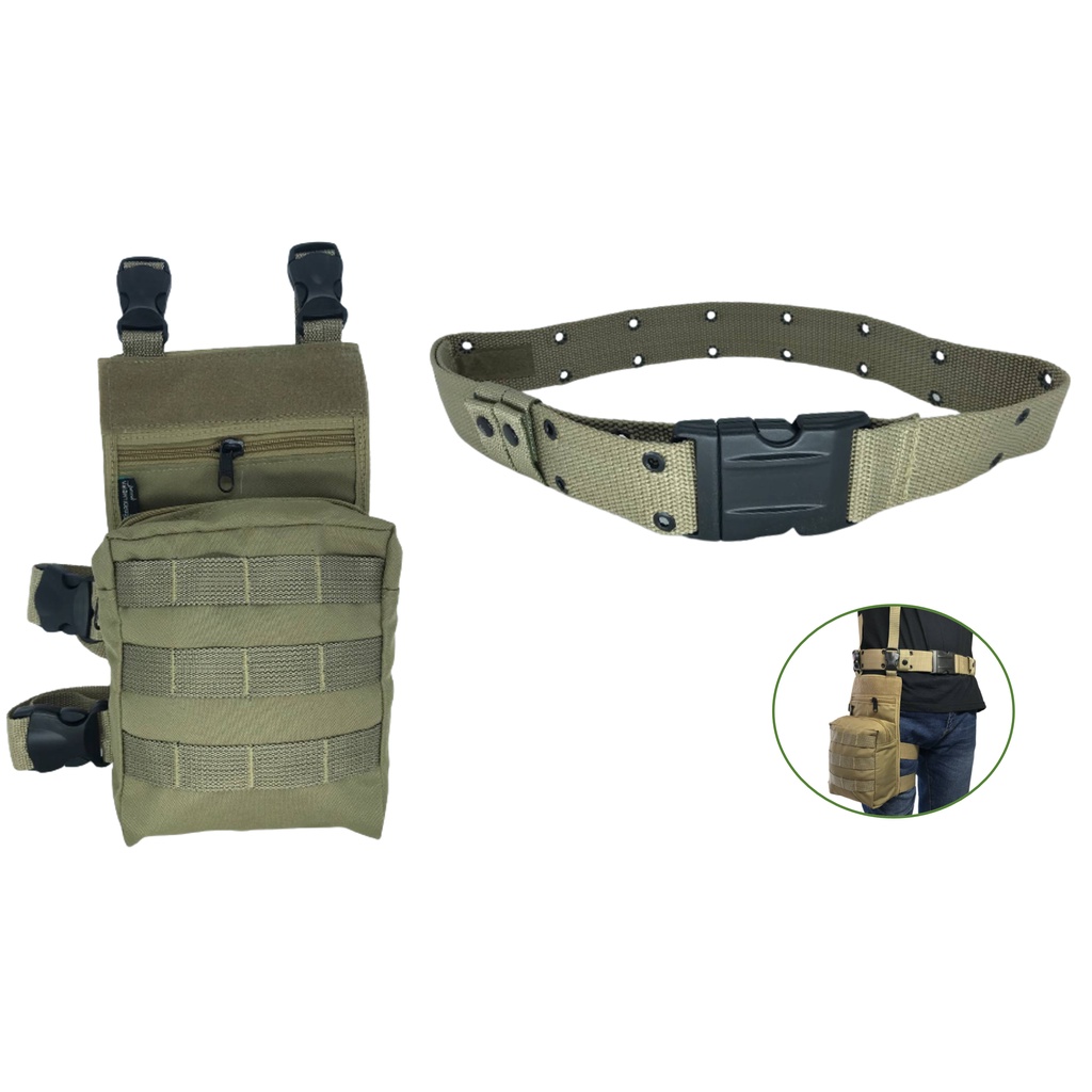 Bornal Tático Modular Tan + Cinto Tático de Guarnição Ilhós
