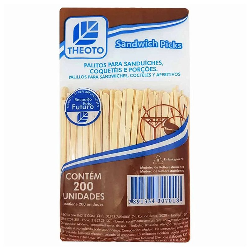 Palitos para Sanduíche Madeira - Pequeno - 200uns. Theoto Rizzo Confeitaria - Home & Living
