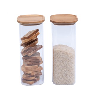 Kit 2 potes herméticos de vidro com tampa bambu quadrado 1,9l Oikos
