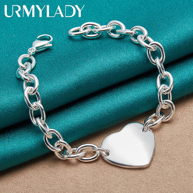URMYLADY 925 Sterling Silver Heart Brand Pendant 20CM Pulseira Para Festa De Noivado De Casamento Jóias De Moda
