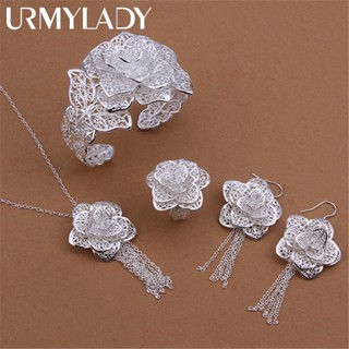 URMYLADY 925 Pingente De Prata Esterlina Bangle Brincos Anéis Pulseira Colares Para Mulheres Fashion Festa De Natal Presentes Conjuntos De Jóias