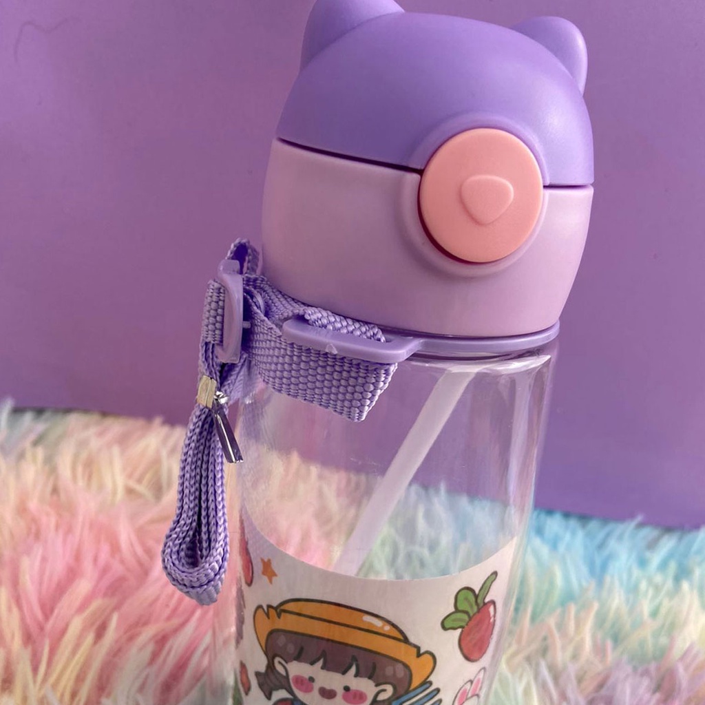Garrafa Squeeze de Plastico 500 ML Com Trava de Segurança e Alsa Fofa Lilas