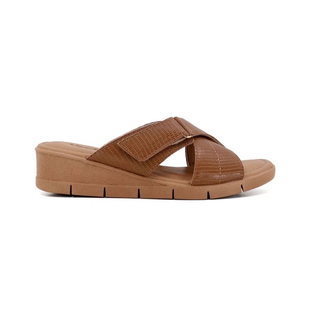 Tamanco Anabela Feminino Usaflex Couro Tiras Cruzadas AA1014