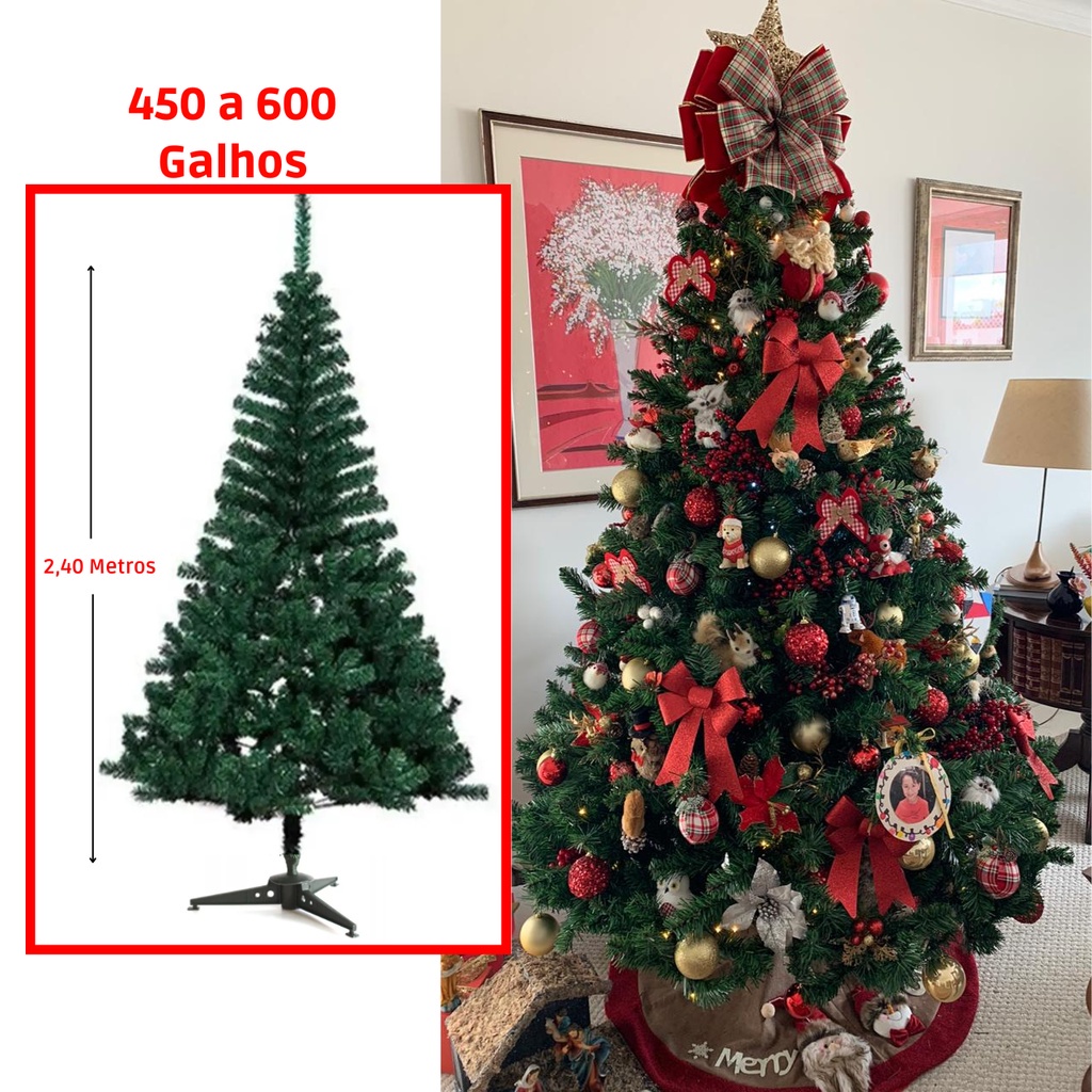 Árvore De Natal 600 Galhos 2,40 Metros Pinheiro Verde Tradicional Decoração  Natal | Shopee Brasil