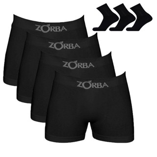 Kit 4 Cuecas Boxer Zorba Algodão 781 + 6 Pares de Meias M11