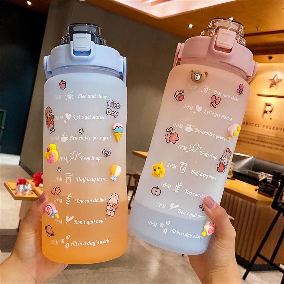 Garrafa de Água Motivacional 2L Squeeze com Adesivos