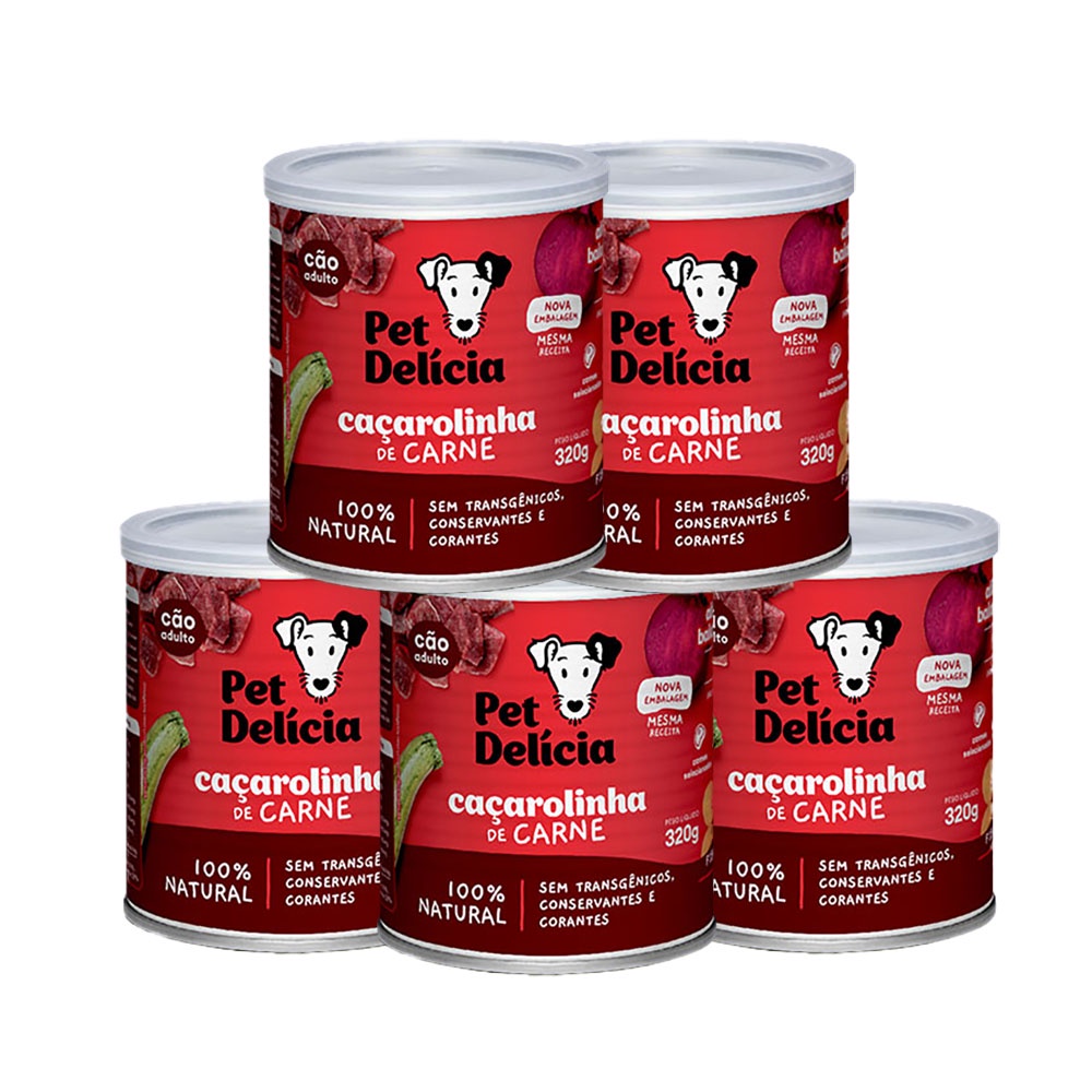 Kit 5 Ração Úmida Pet Delícia Cães Cacarolinha de Carne
