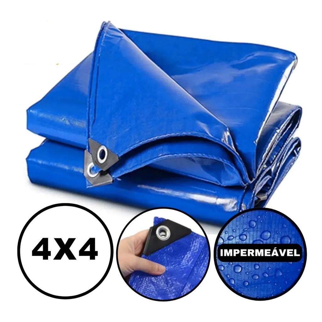 Lona Plastica Cobertura Impermeavel Azul 4x4 reforcada anti uv
