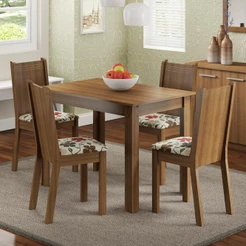 Conjunto Sala de Jantar Madesa Rute Mesa Tampo de Madeira com 4 Cadeiras - Rustic/Hibiscos