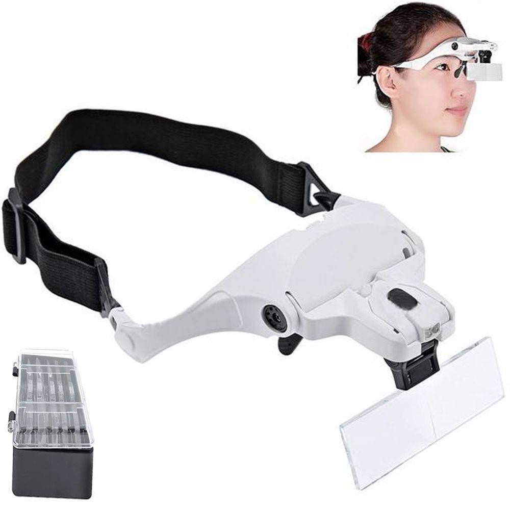 Óculos Com 2 Led E Lupa 5 Lentes Lupa Ampliadora Cabeça Profissional Esteticista Estética