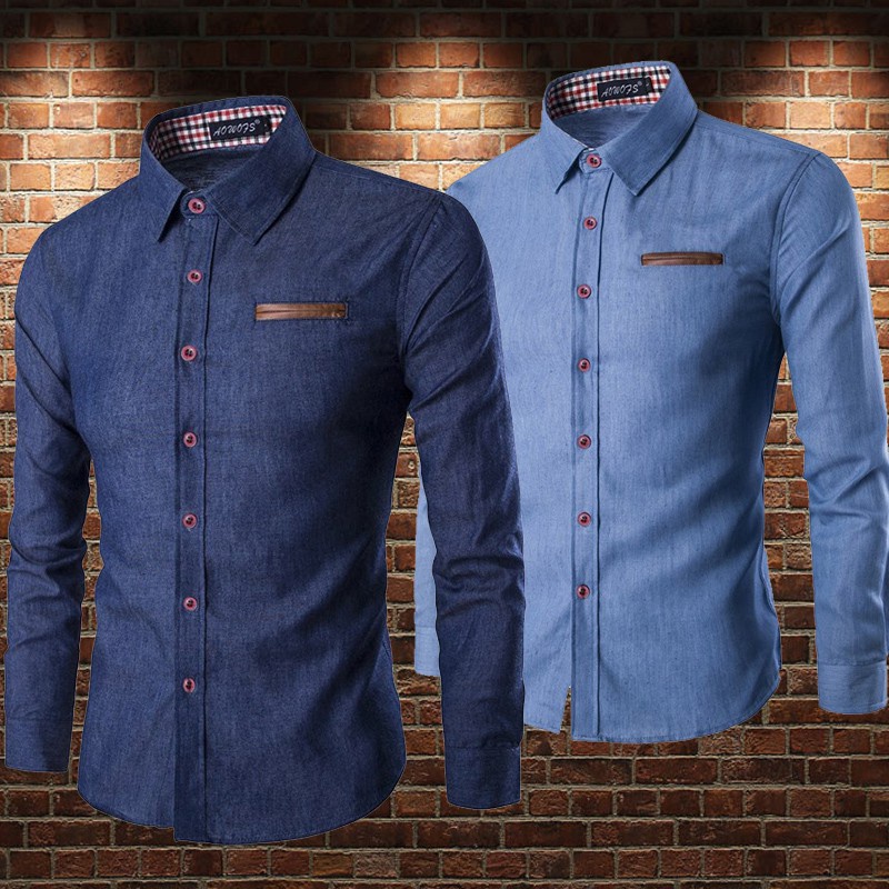 Camisa Social Camisa Jeans Masculina Camisas De Manga Comprida Masculinas Ganga De Alta Qualidade