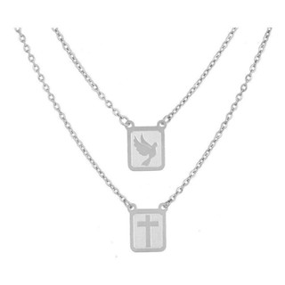 Escapulário Masculino Feminino Pomba Espírito Santo Aço REF:02DM