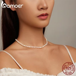 Bamoer 925 Colar De Pérolas Simples De Prata Presentes De Moda Para Mulheres BSN272