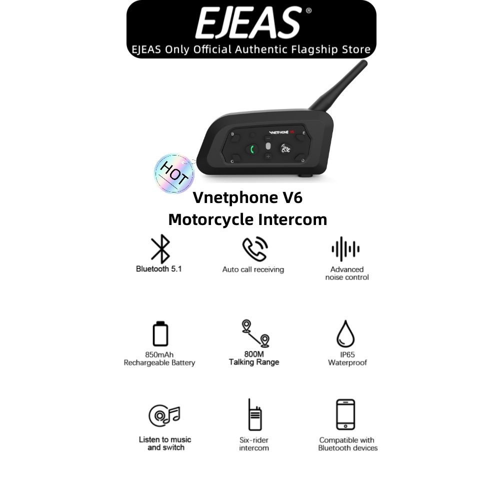 EJEAS Vnetphone V6 Capacete De Motocicleta Fone De Ouvido Bluetooth Intercomunicador Para AGV Yamaha