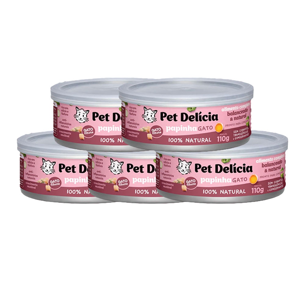 Kit 5 Ração Úmida Pet Delícia Gatos Filhotes Papinha de Frango - Pets